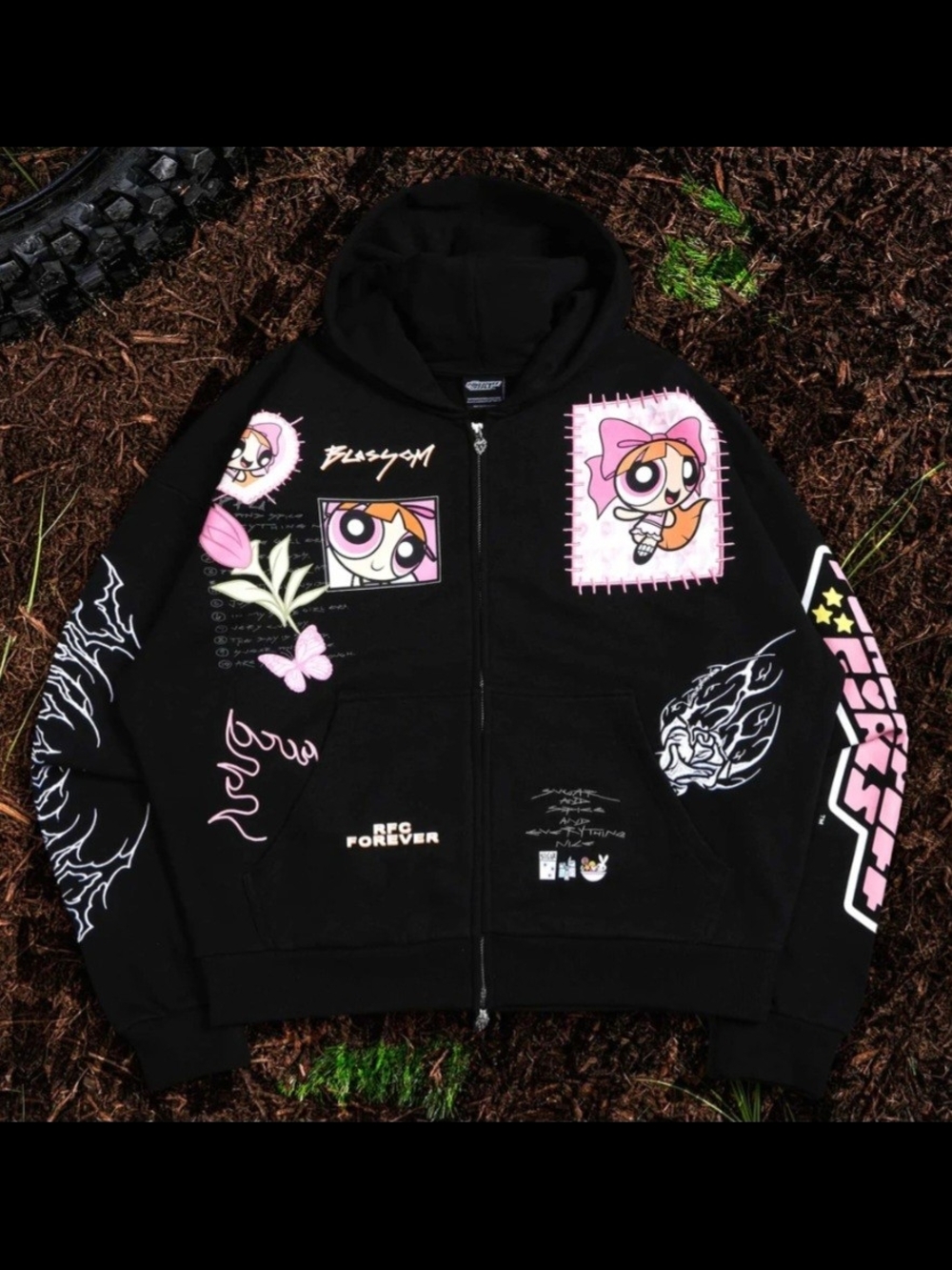 Civil Regime "Blossom's Spirit" Distressed Zip Up Hoodie
